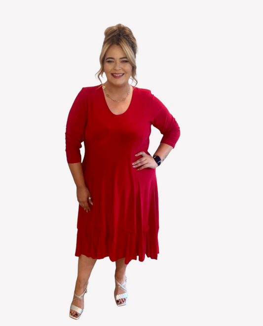 Magna A-Line Dress With Pin Tuck Hem - Red