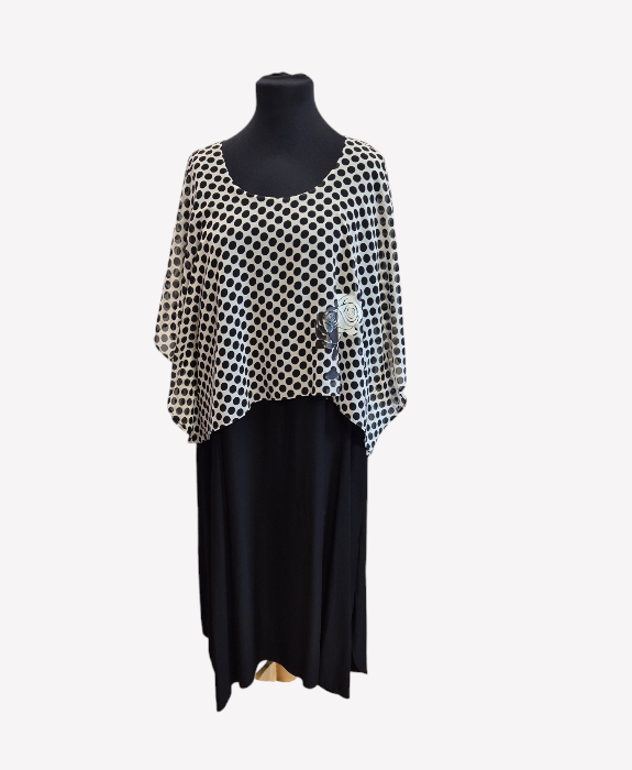 CNG Black And White Polka Dot Layered Dress