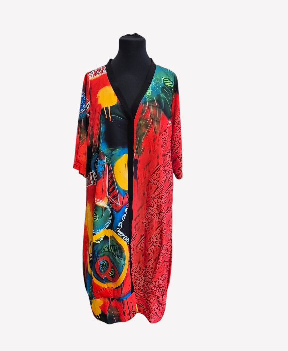 CNG Kimono Style Dress with Multicoloured Abstract Print