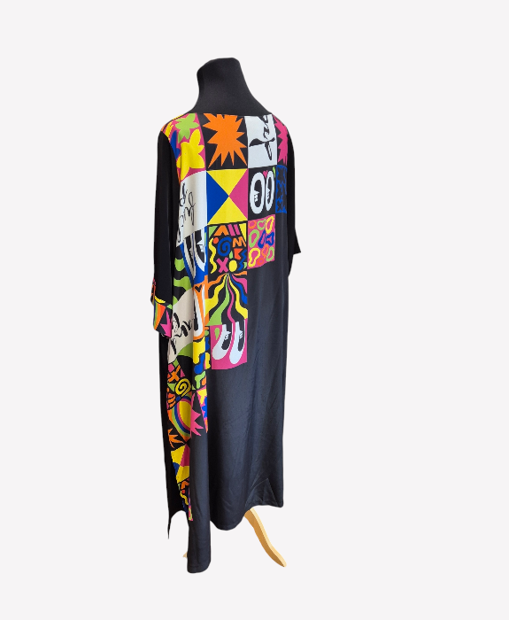 CNG Maxi Dress With Print on Reverse and Sleeve Edge