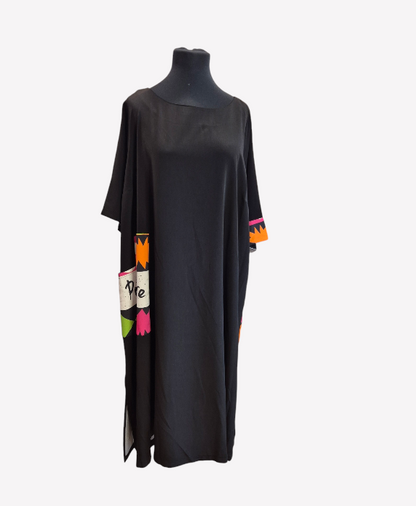 CNG Maxi Dress With Print on Reverse and Sleeve Edge