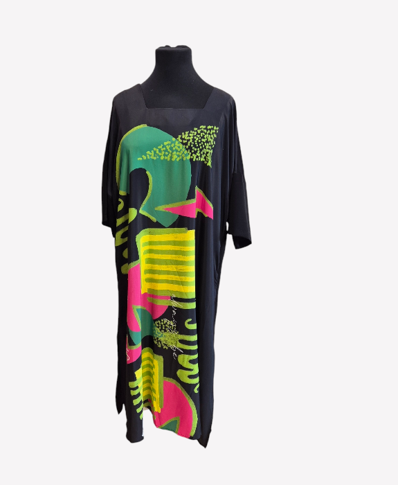 CNG - Square Neck Abstract Print Midi Dress