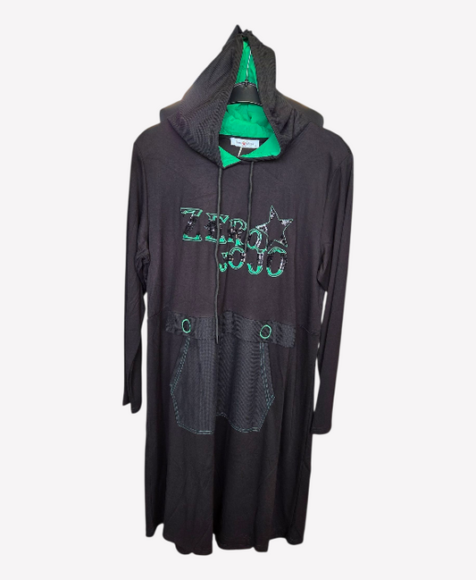 Hooded Tunic Dress With Graphic Print Effect