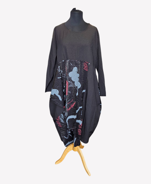 Pomme Rouge Tunic Dress With Button Cross Front Detail