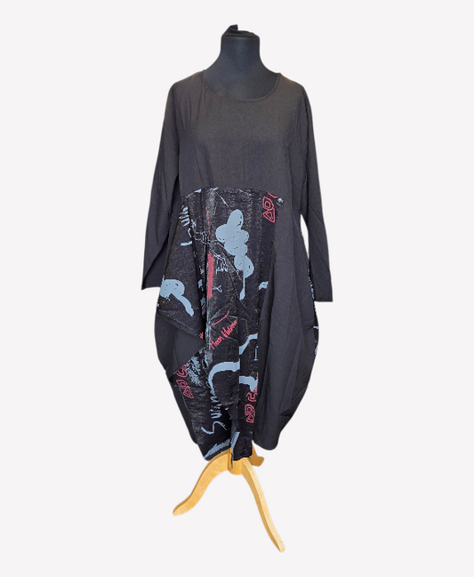 Pomme Rouge Tunic Dress With Button Cross Front Detail