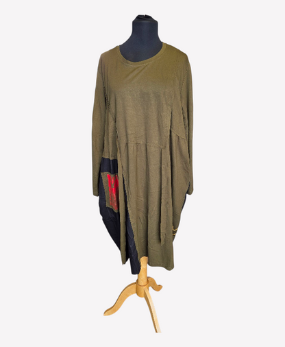 Pomme Rouge Tunic Dress With Black Side Panel