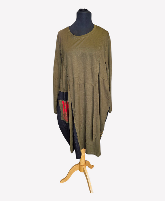 Pomme Rouge Tunic Dress With Black Side Panel