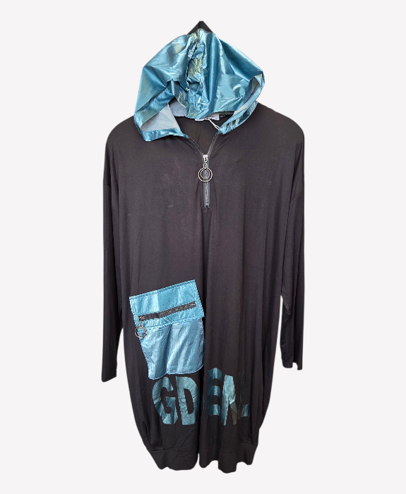 Hooded Tunic Dress With Graphic Print Effect