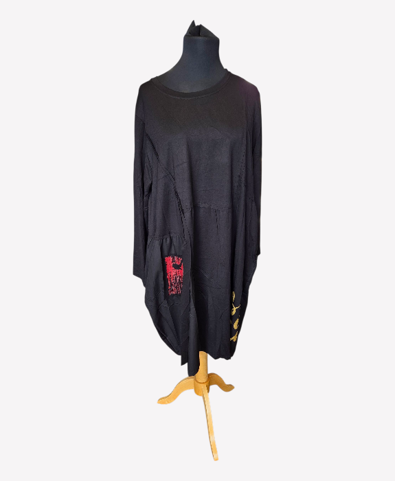 Pomme Rouge Tunic Dress With Black Side Panel
