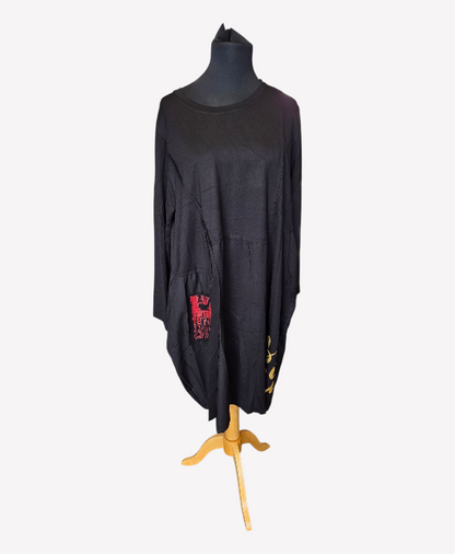 Pomme Rouge Tunic Dress With Black Side Panel